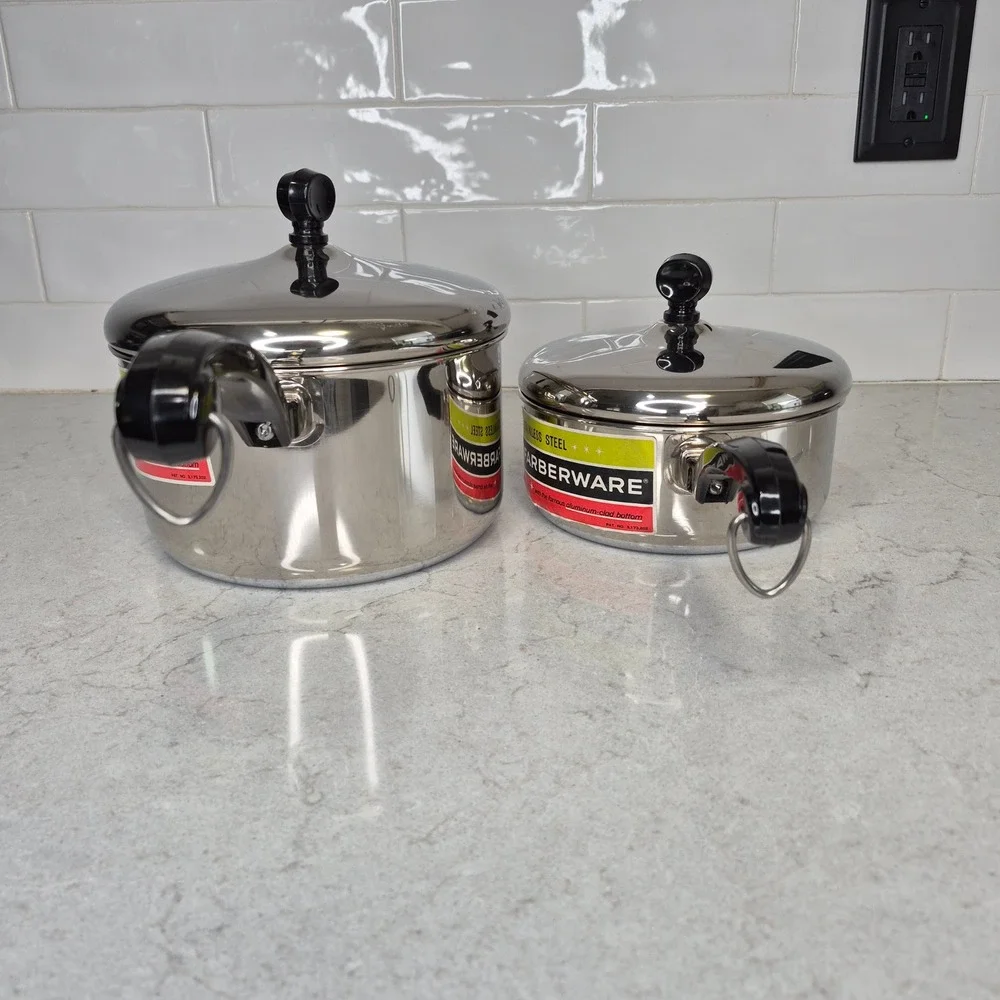 Vintage Farberware Saucepan Set Aluminum Clad 1.5qt 3qt Silver